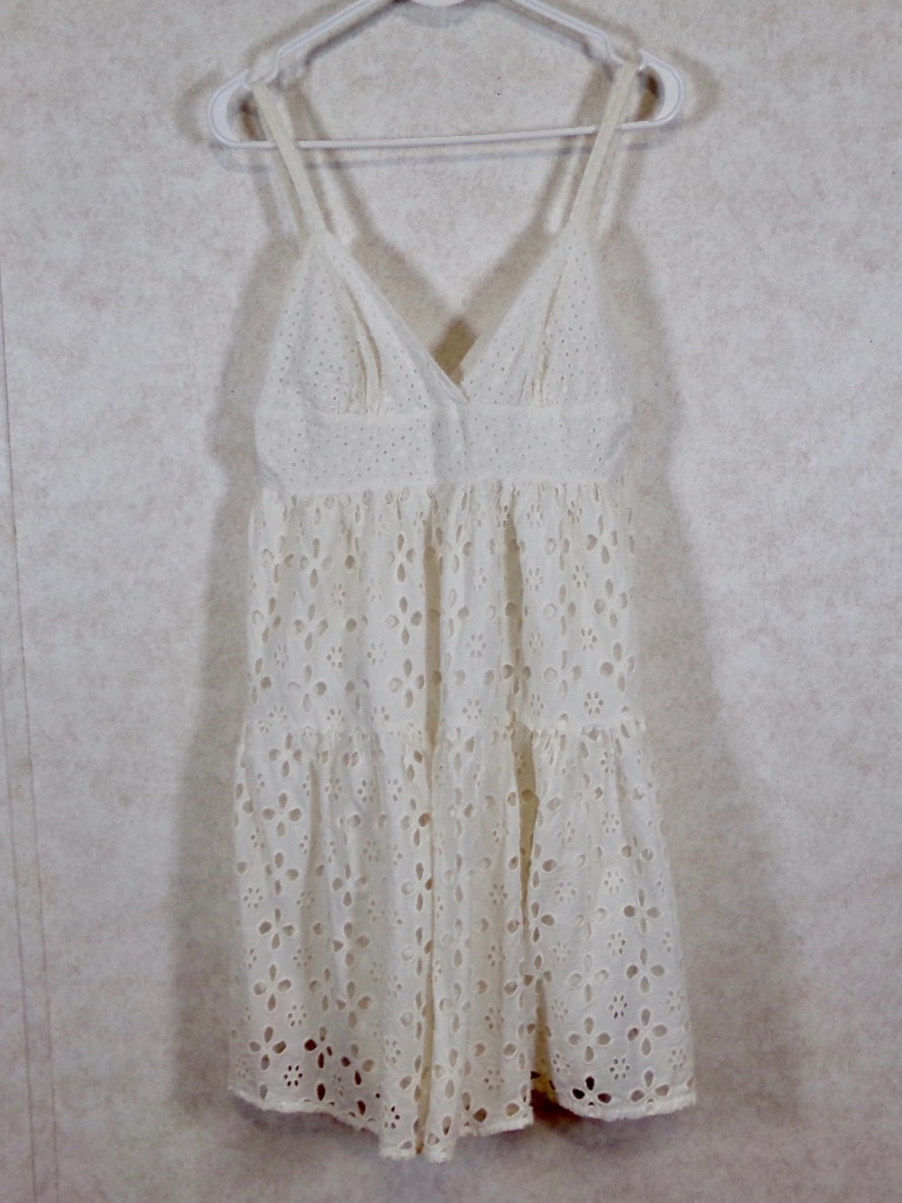 NWOT Double Zero Pleated BabyDoll Mini Dress, Lace, Lined, Cream, Cotton Size L
